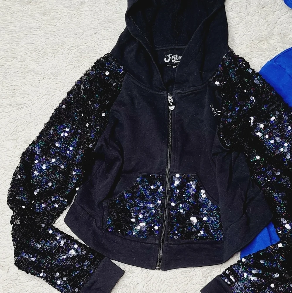 2 girls Justice zip up hooded sweatshirt sequim 12
